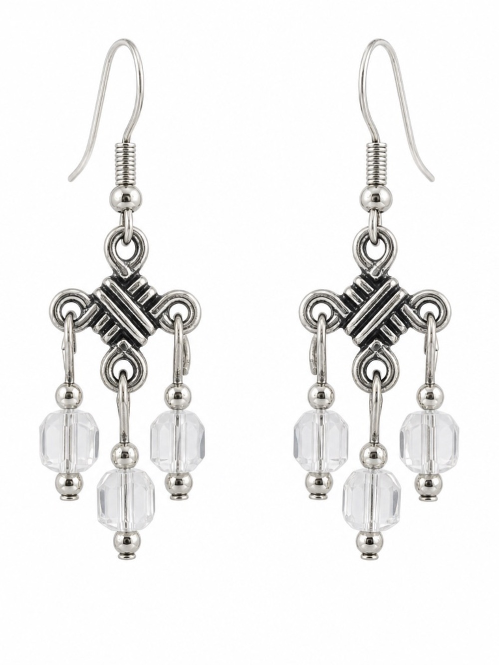 Celtic Knot With Crystal Cube Bead Chandelier Earrings